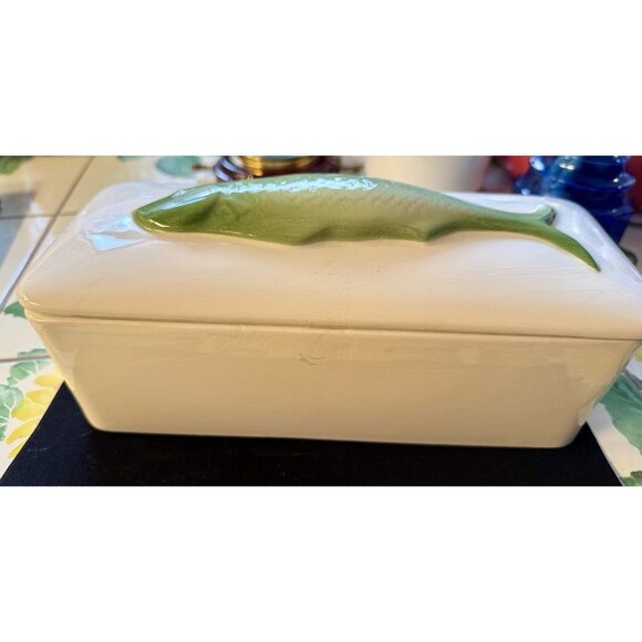 Villeroy & Boch Fish Cooker Canister Rectangle Lidded Container Green Fish - Picture 16 of 16